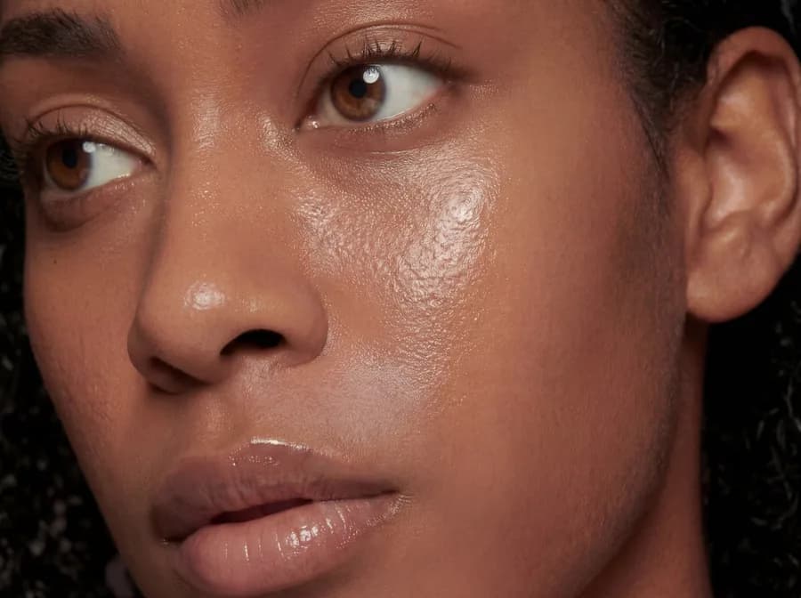 Close-up of dewy, glowing skin